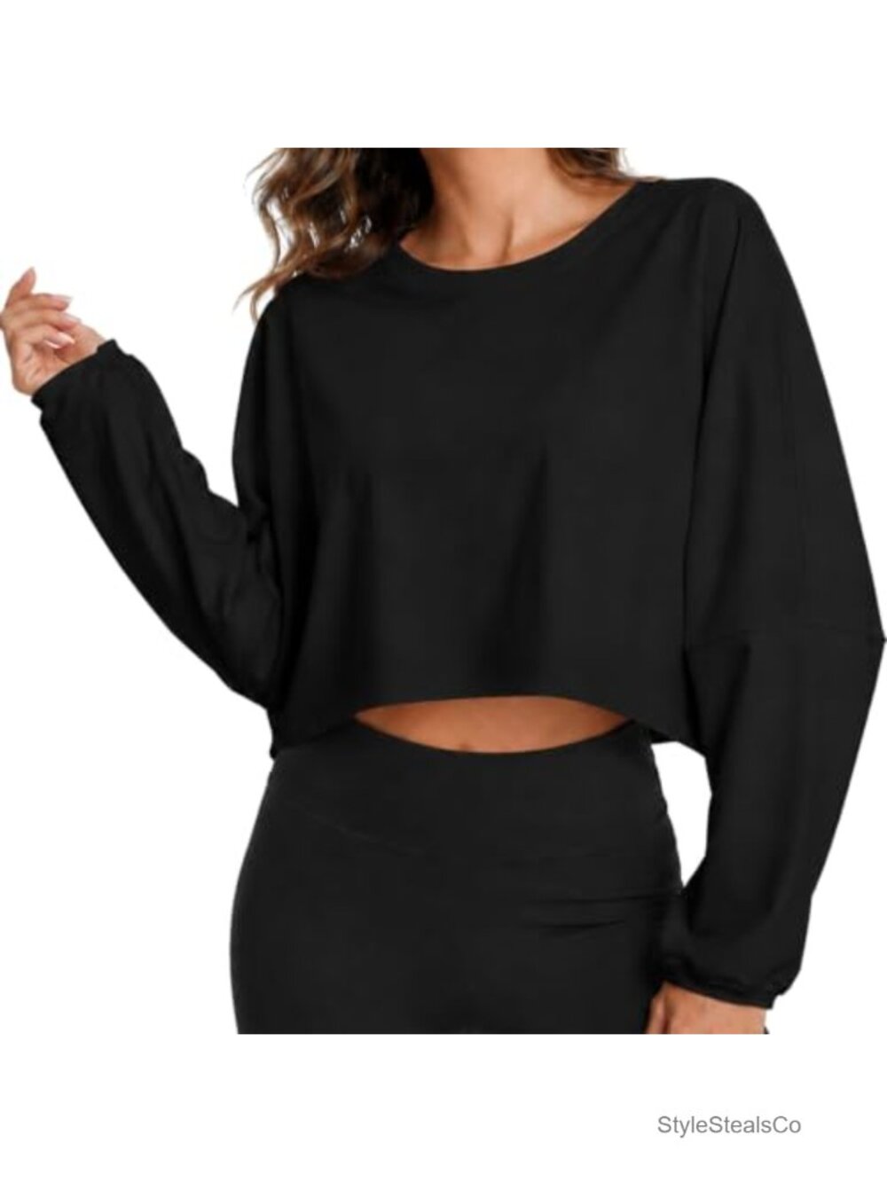 Women's Cropped Batwing Pullover Top, Soft Lightweight Crewneck
